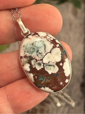 Handcrafted oval genuine wild horse turquoise pendant on chain necklace